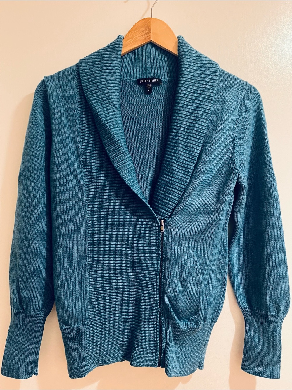 Eileen Fisher Teal Asymmetric Zip Cardigan